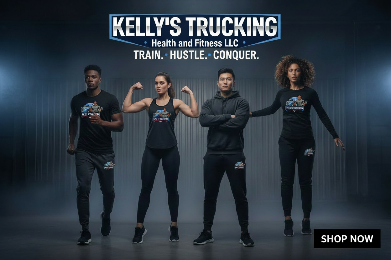 Kelly's Trucking Banner - Flexing Lady with Center Chest Logo